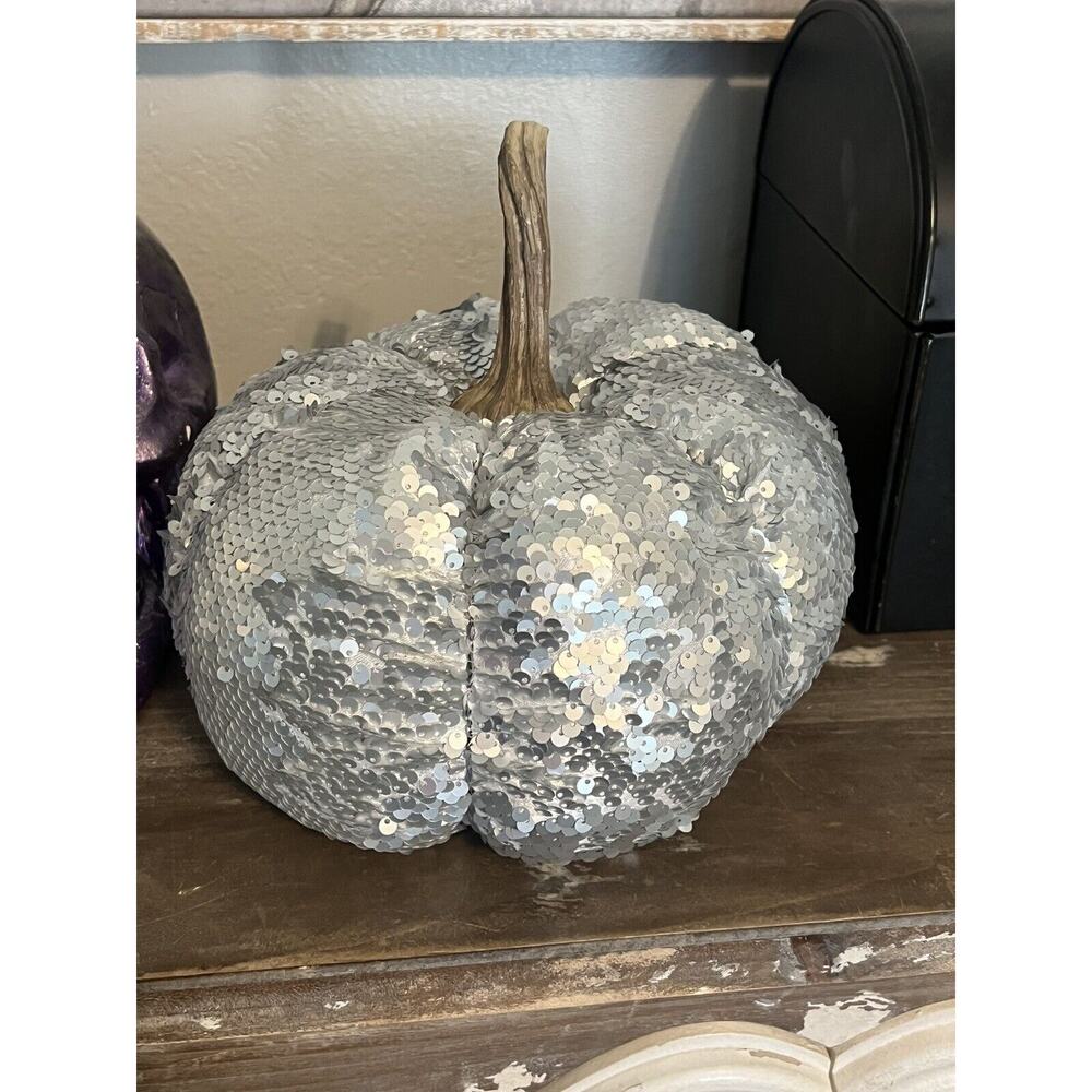 Halloween Silver Sequin Stuffed Plush Pumpkin Pillow